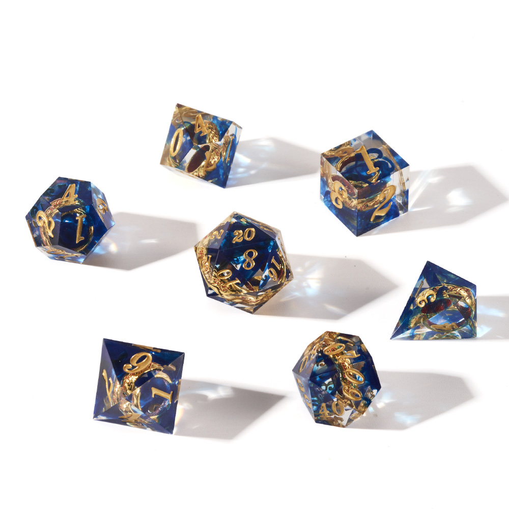 Transparent Blue Sharp Edge Dice DND Resin Dice Set 7pcs Polyhedral Dice Set(RD14)